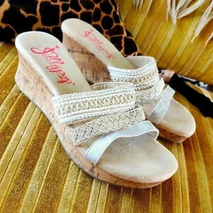 JellyPop Glendale Cork Wedge Sandals With Memory Foam Size 10